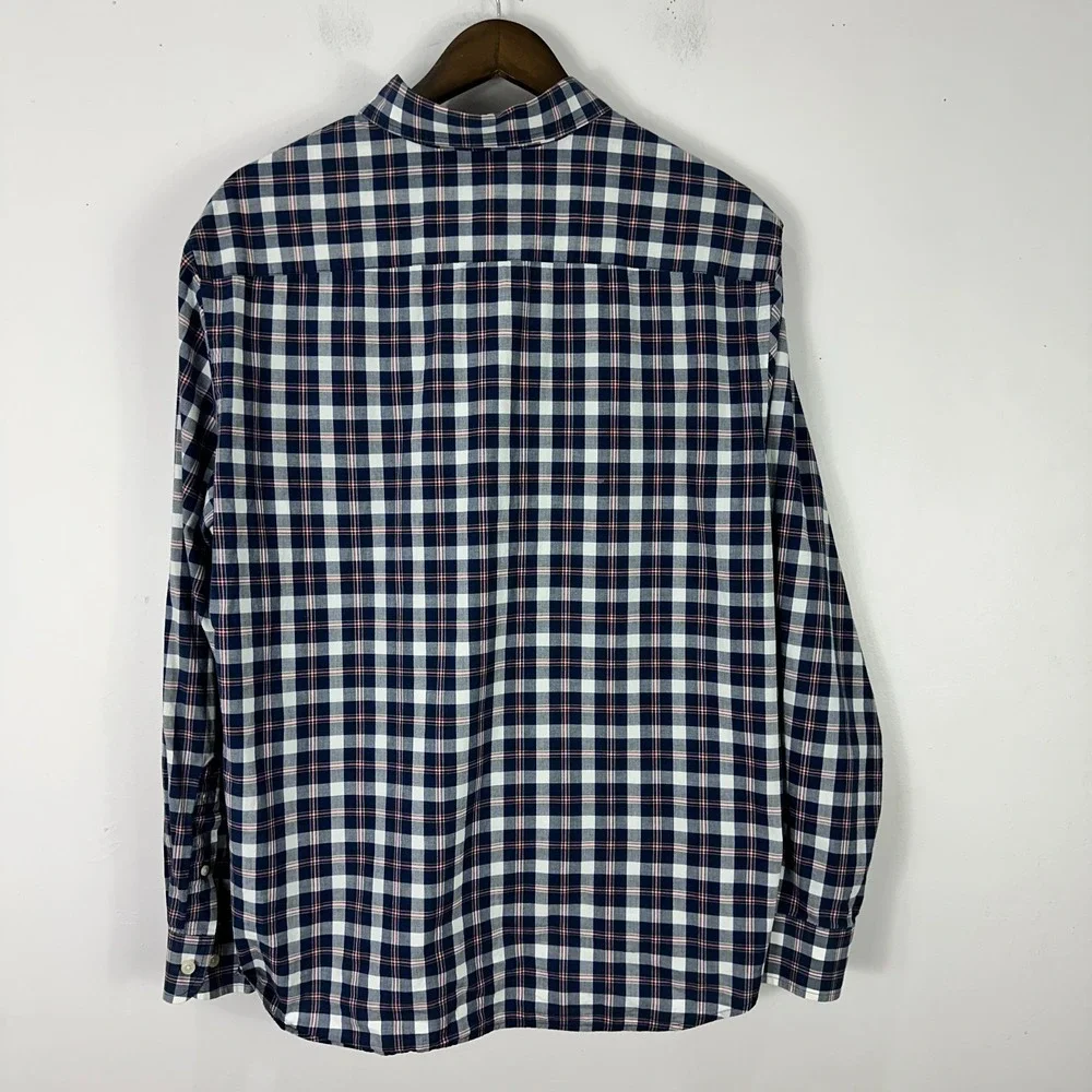 Banana Republic Men's Shirt XL Plaid Organic Cotton Untucked Preppy Quiet Luxury